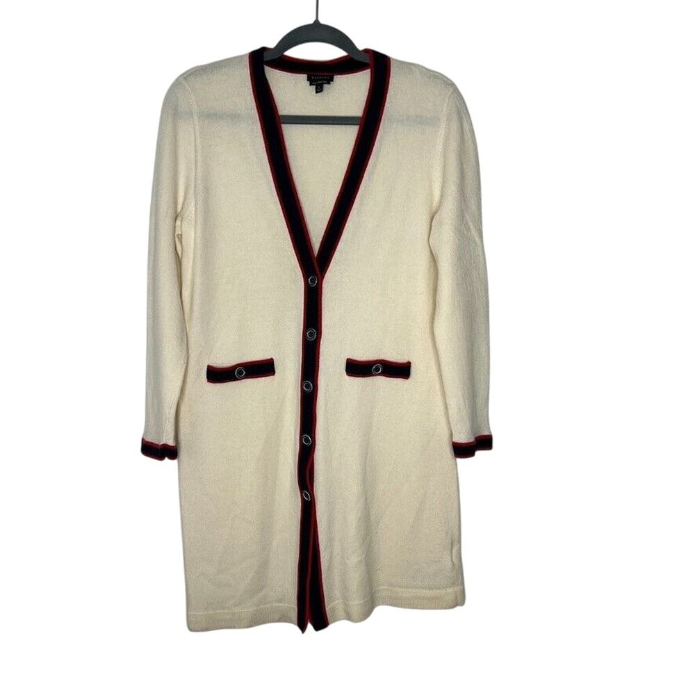 Talbots Women's Ivory 100% Merino Wool Long Cardigan L Preppy Nautical Style
